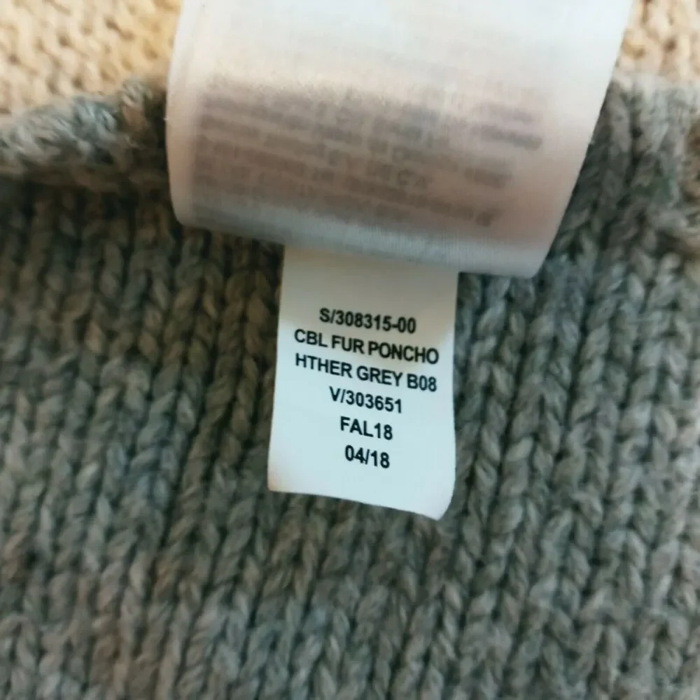 🥼👓Gap Kids XL Hoodie Poncho Cable Knit Heather Gray Faux Fur Trim Girls Winter